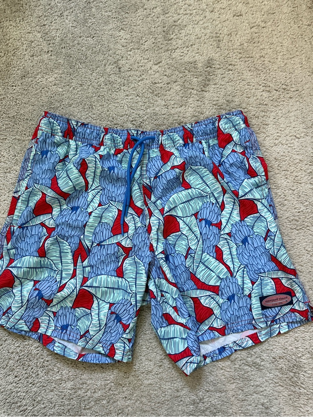 Vineyard Vines Blue & Red Tropical Swim Shorts